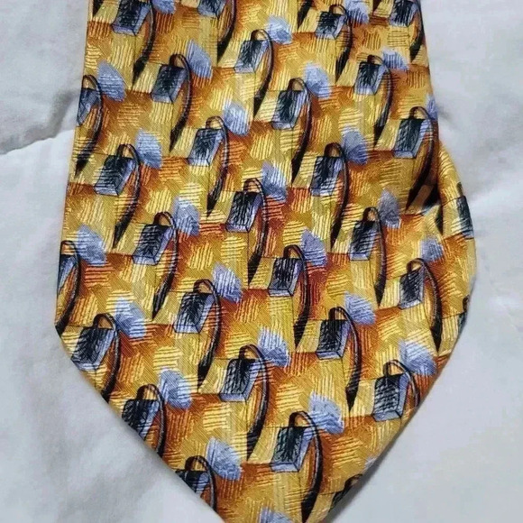 Ermenegildo Zegna yellow print silk tie made in Italy - Picture 2 of 7